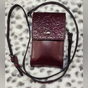 Patricia Nash Elegant Floral Embossed Crossbody Bag in Burgundy